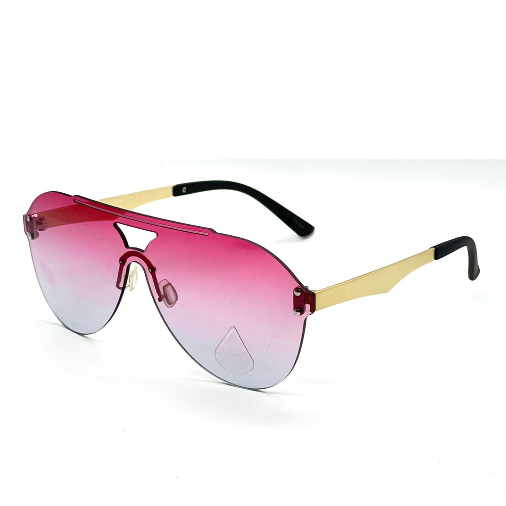 Rimless Sunglasses Pink Gradient Lens Shield Visor‎ Gold Accents Luxury Trendy